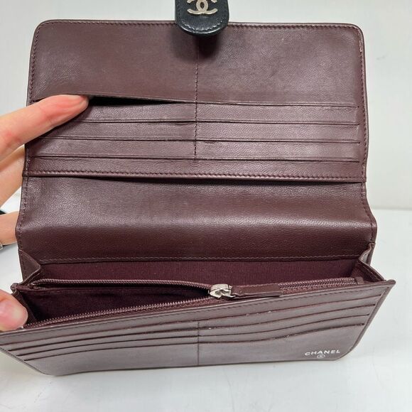 CHANEL Matelasse Timeless Classics Bifold Long Wallet Lamb Skin Black Authentic - Picture 7 of 13